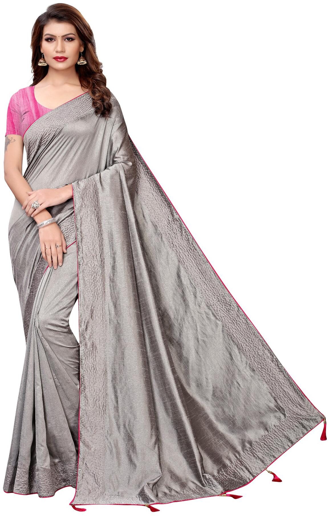 

Women Mode Georgette Designer Saree With Blouse Grey