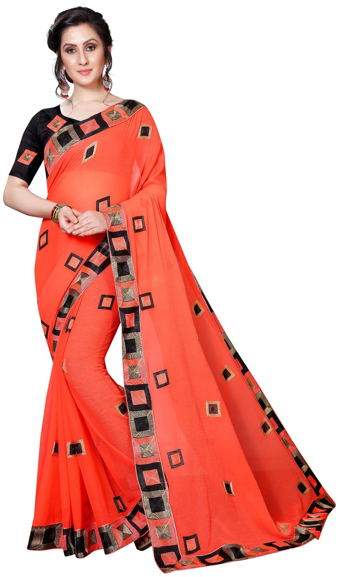 

Women Mode Georgette Designer Saree With Blouse Orange