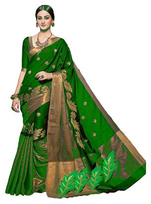 

Women Mode Green Embroidered Kota Doria Designer Saree With blouse