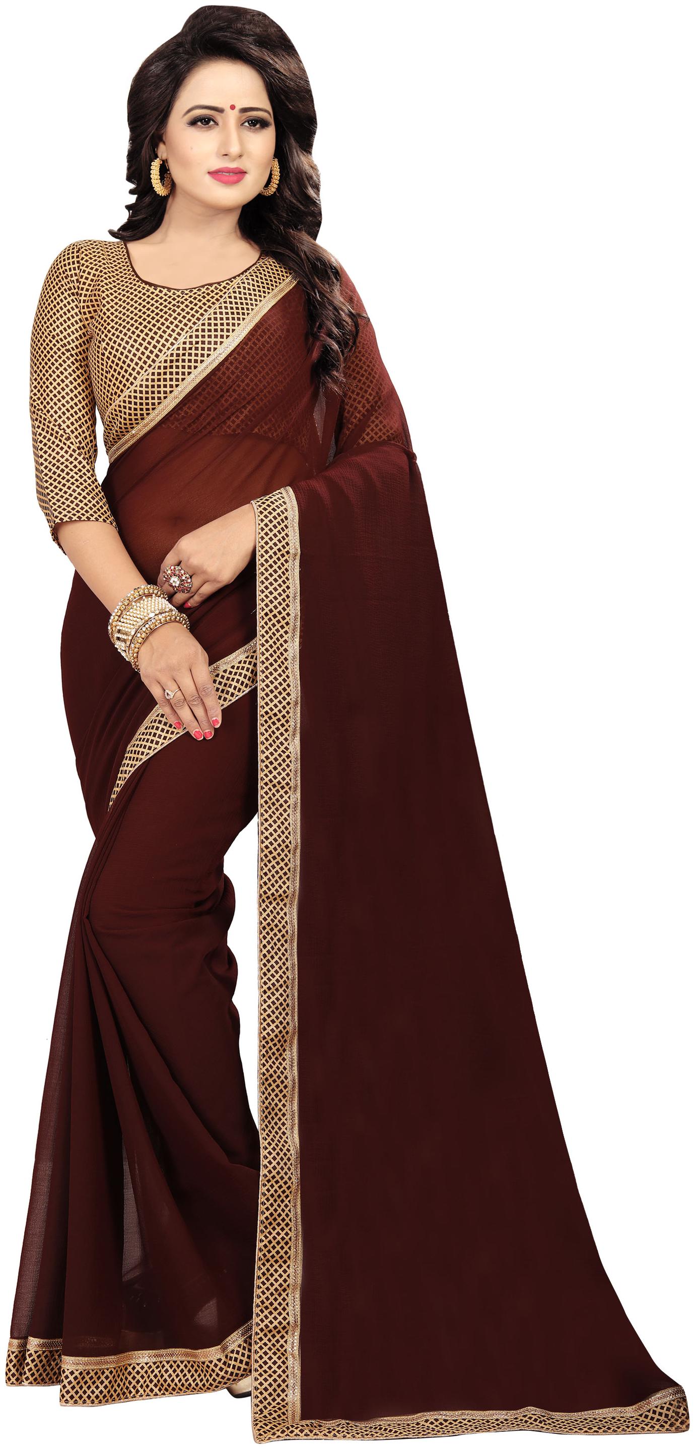 

Women Mode Brown Solid Universal Designer Saree With Blouse With blouse