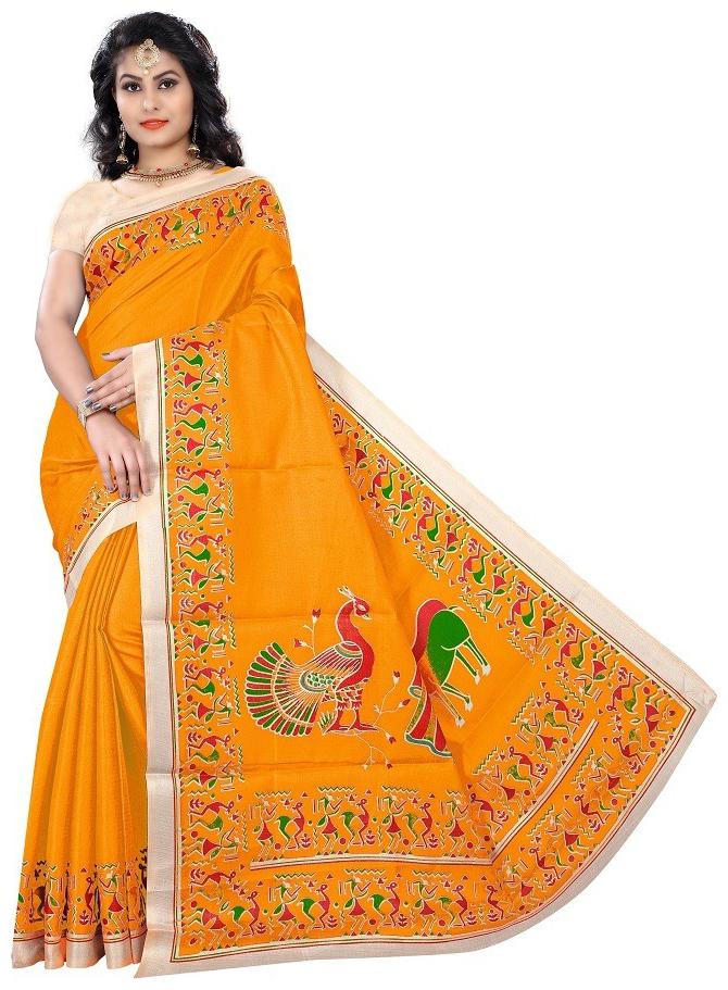 

Women Mode Orange Color Art Silk Party wear casual wear saree with Blouse