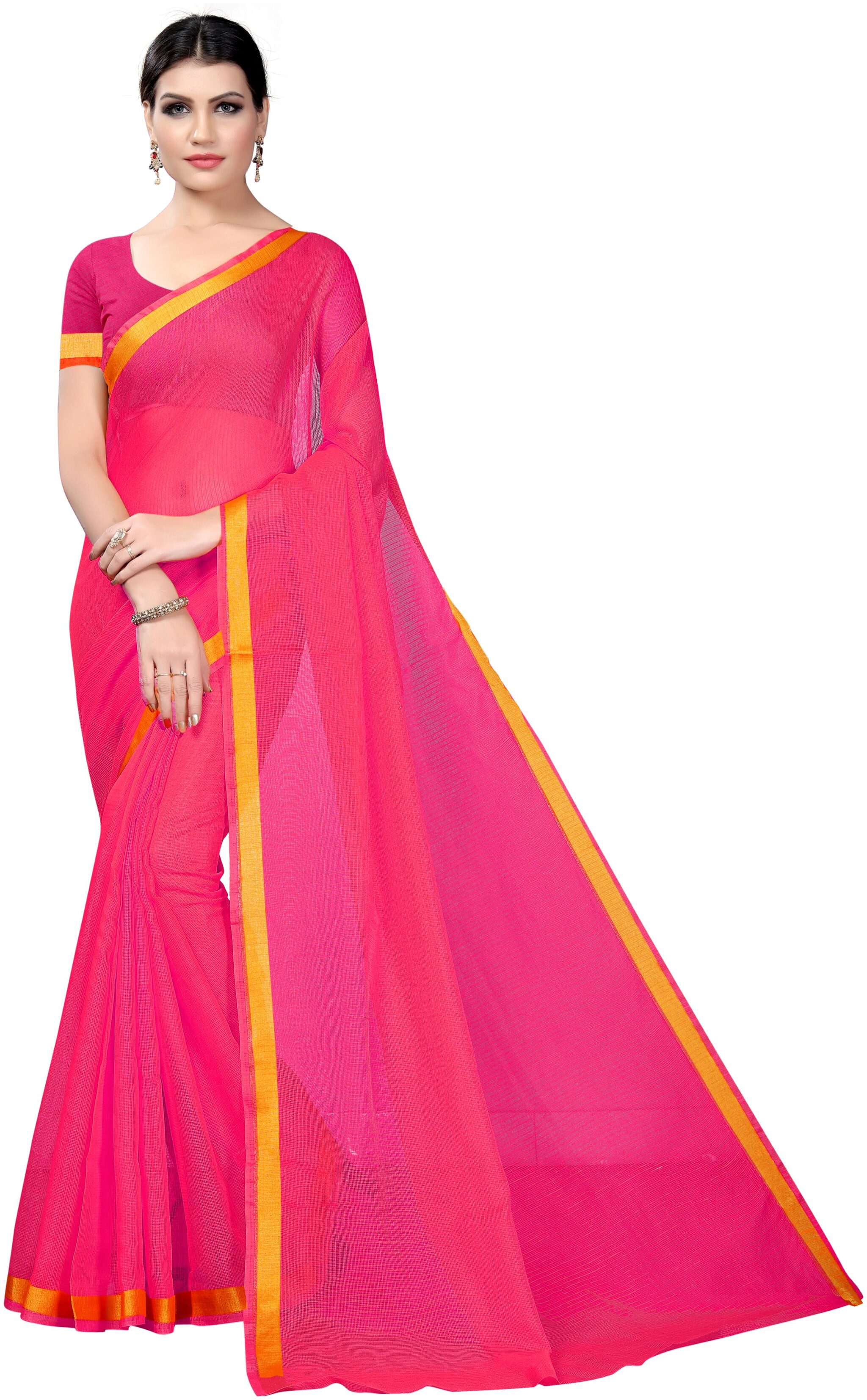 

Women Mode Pink Cotton Blend Checkered Saree For Womens