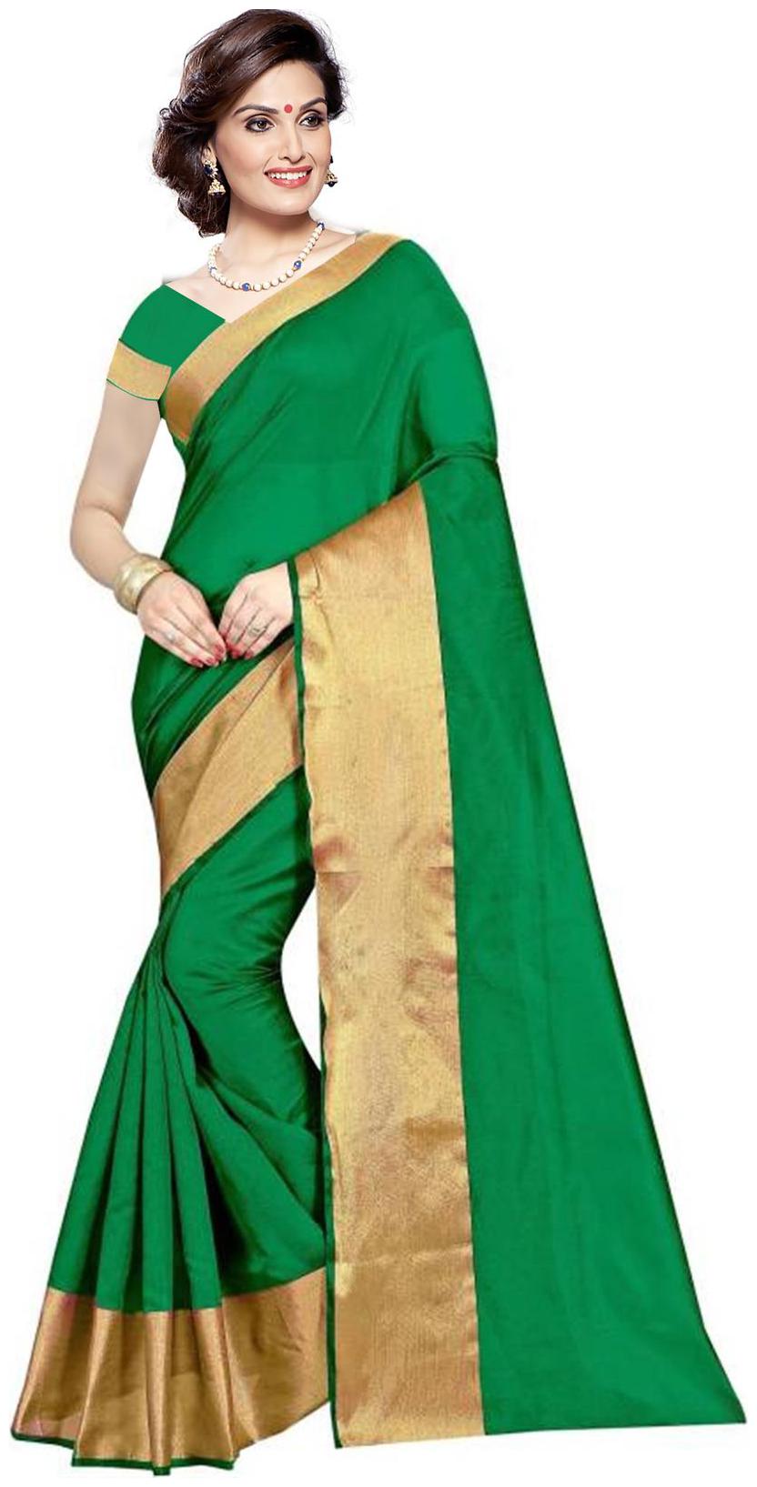 

Women Mode Green Solid Mysore Designer Saree With Blouse Without blouse