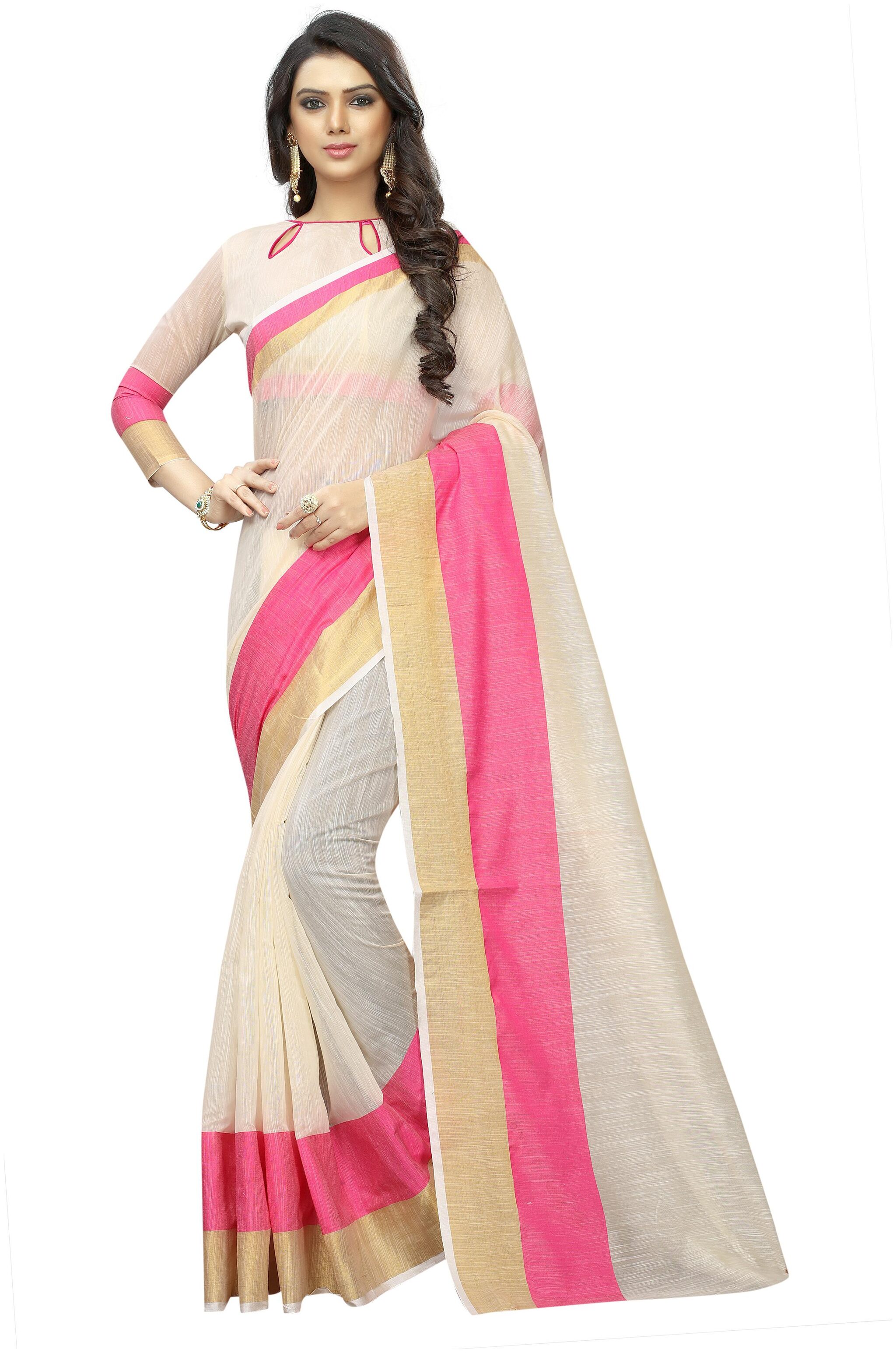 

Women Mode Pink Cotton Silk Party Wear and casual wear sarees