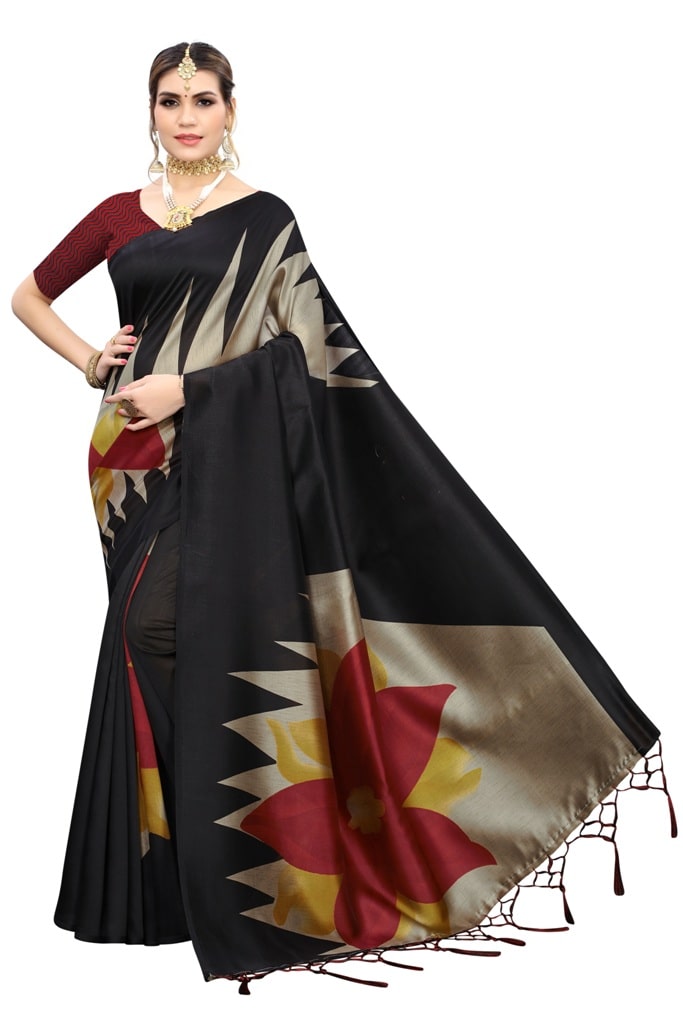 

Women Mode Silk Black Floral Designer Saree For Women