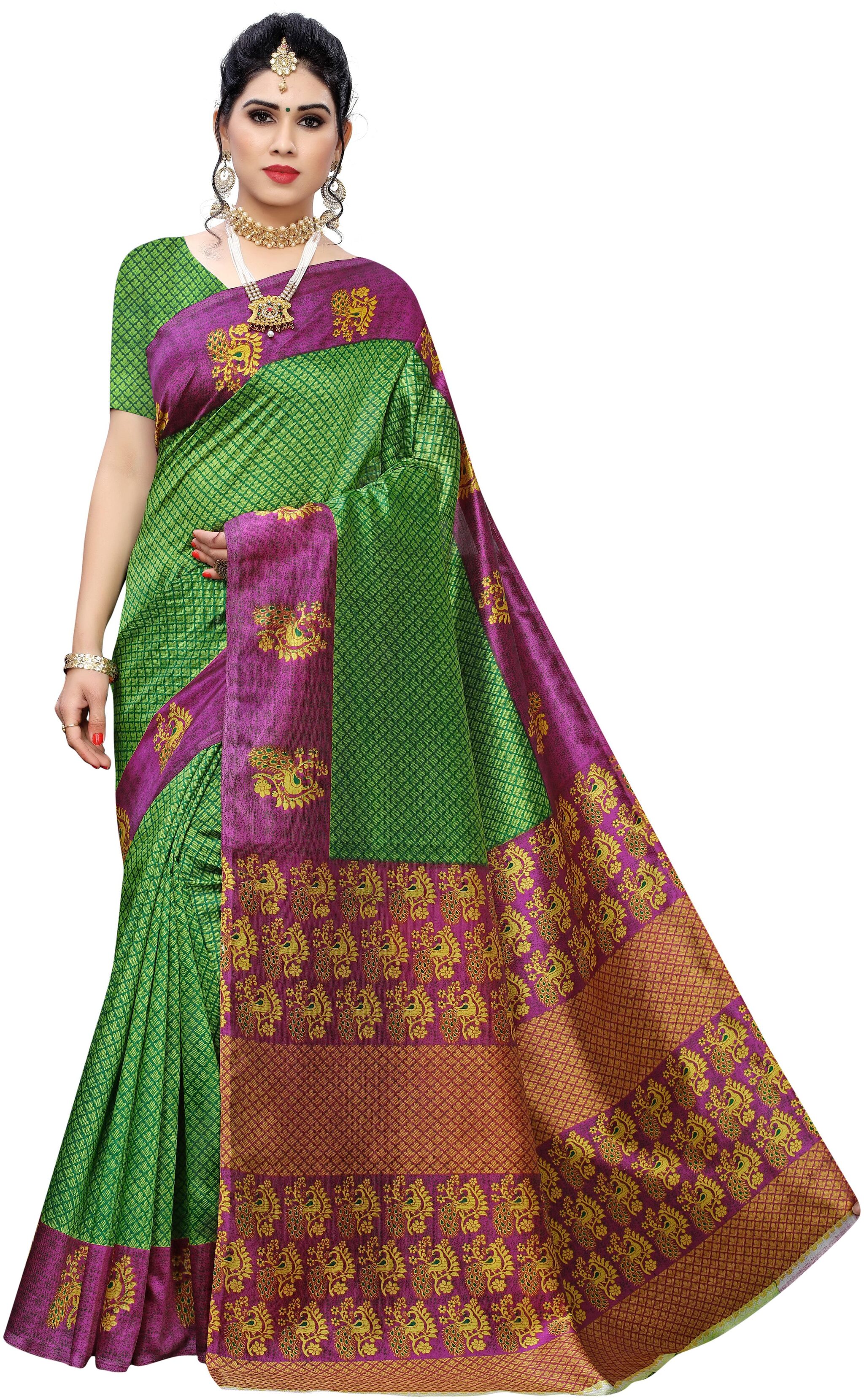 

Women Mode Women Artificial Silk Green Designer Saree With Blouse