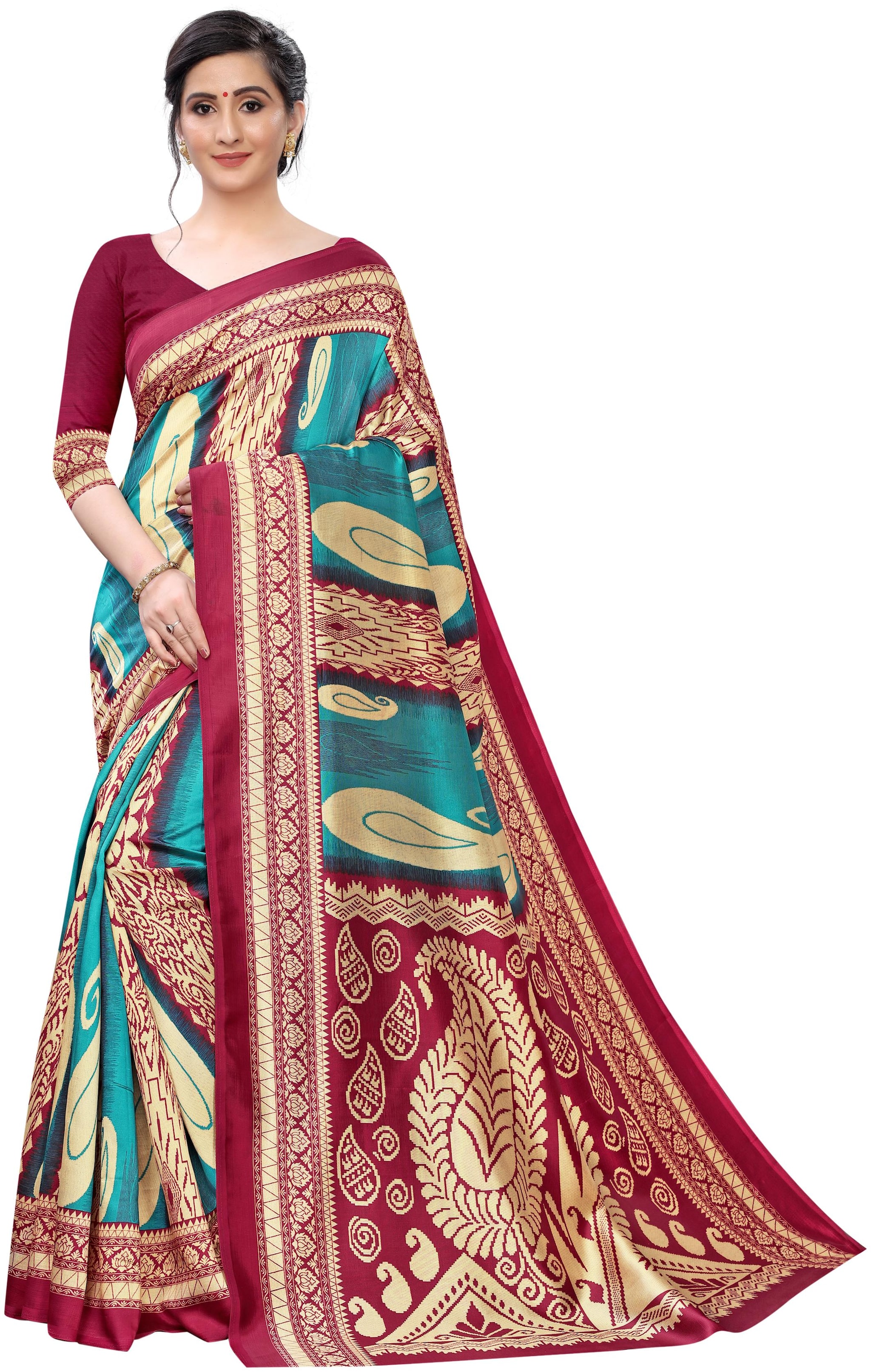 

Women Mode Women Artificial Silk Woven Multi Designer Saree With Blouse