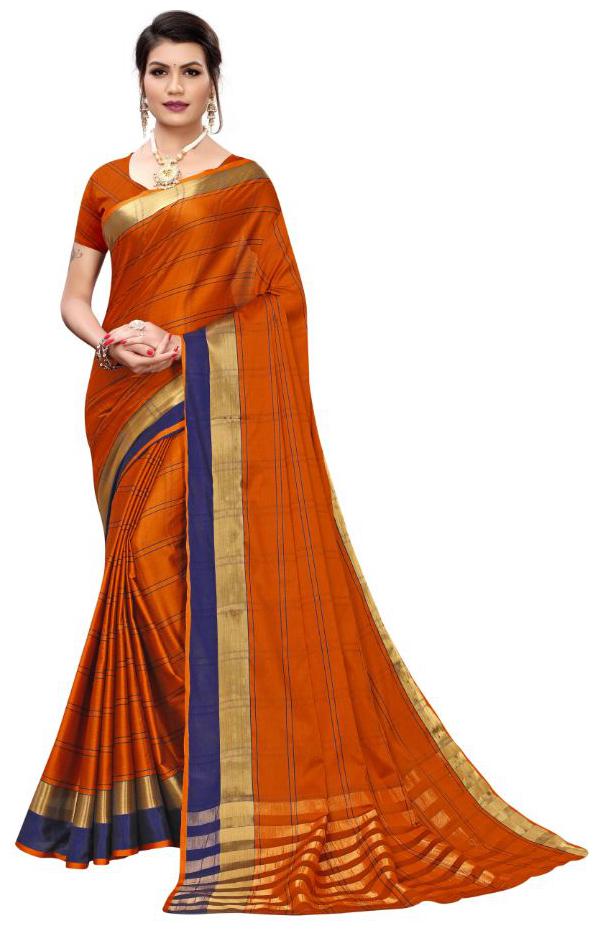 

Women Mode Women Artificial Silk Regular Saree With Blouse (Orange)