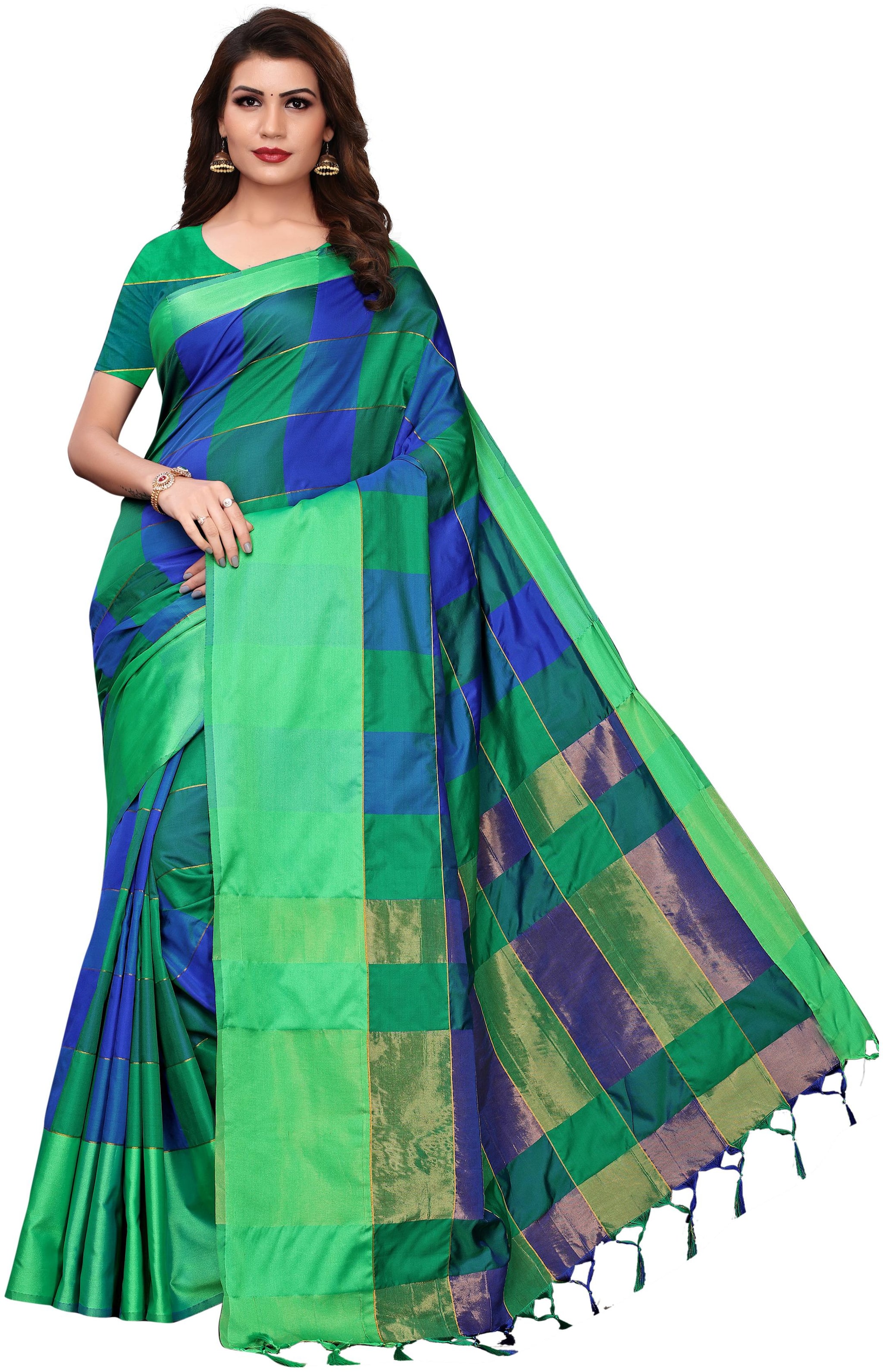 

Women Mode women cotton silk style saree with blouse piece Green-SHALIMAAR PARROT