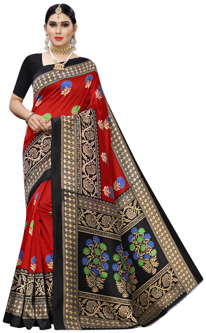 

Women Mode Women Artificial Silk Regular Saree With Blouse (Red)