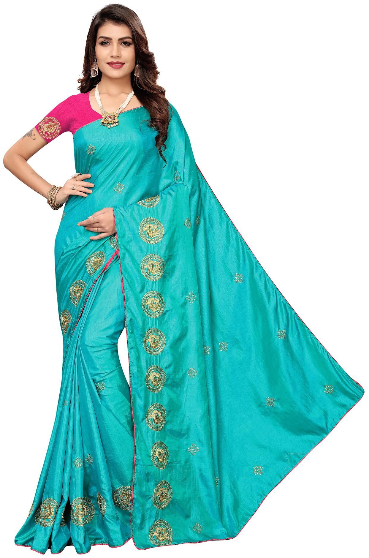

WOMEN MODE Women Artificial Silk Saree Turquoise
