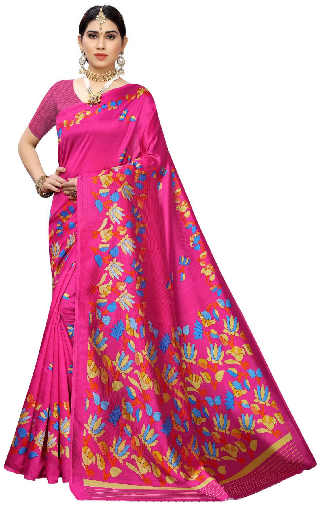 

Women Mode Women Artificial Silk Regular Saree With Blouse (Pink)