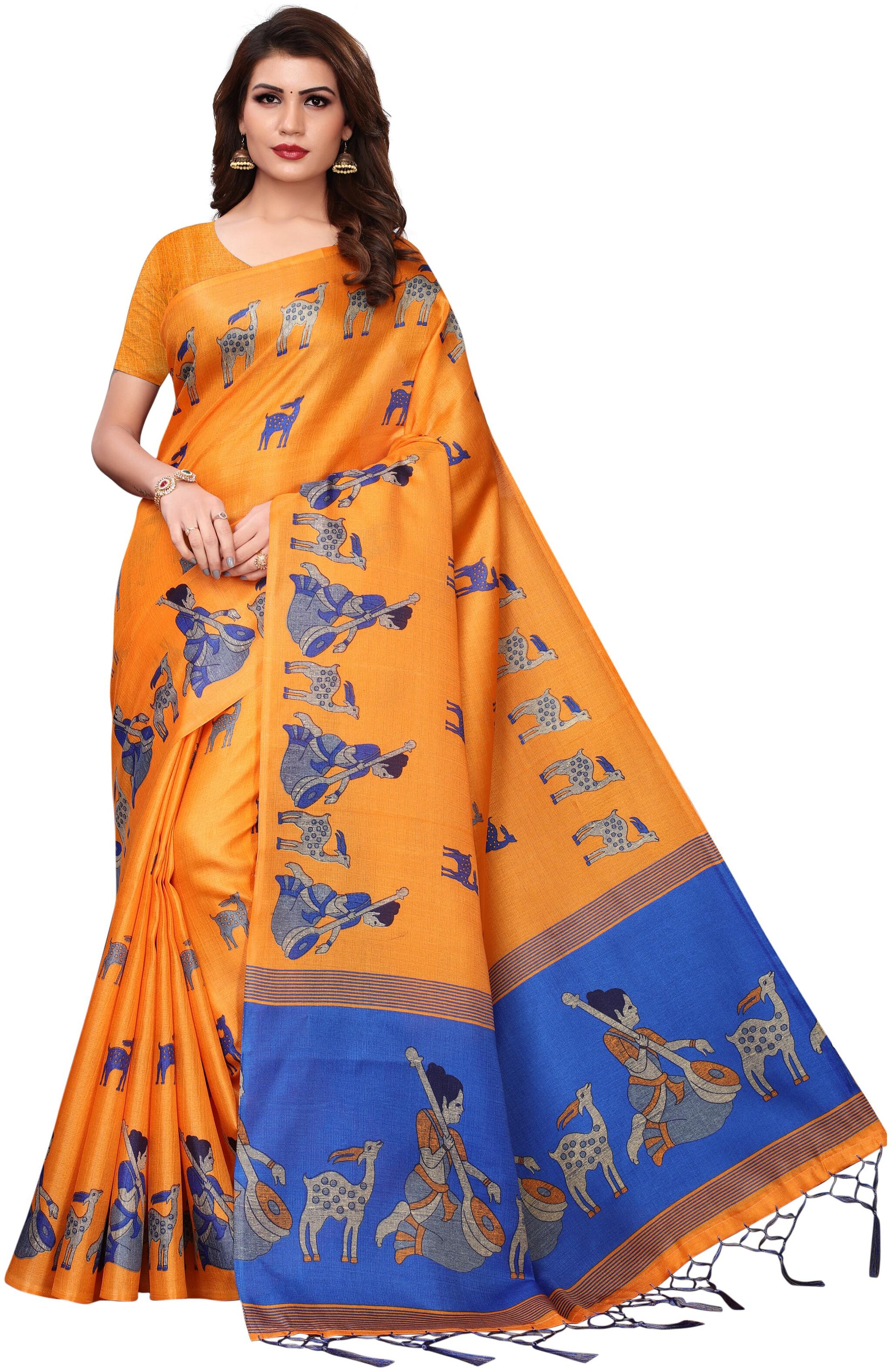 

Women Mode women art silk kalamkari and bhagalpuri style saree with blouse piece Orange-MAITHALI ORANGE