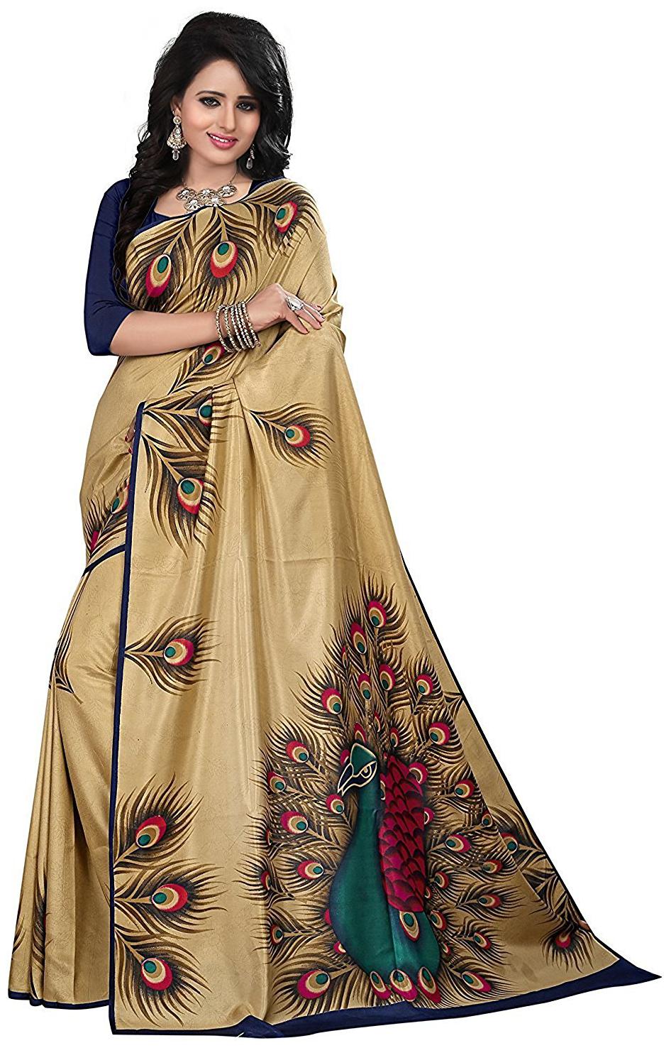 

Women Mode Women Artificial Silk Woven Beige Designer Saree With Blouse