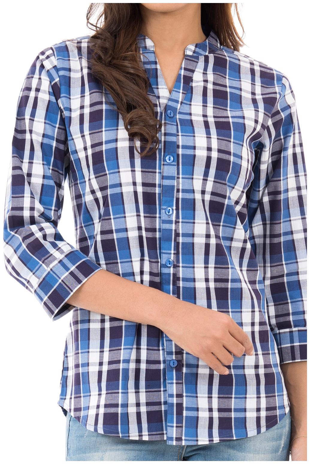 

Amadore Women Blue Checked Regular Fit Shirt