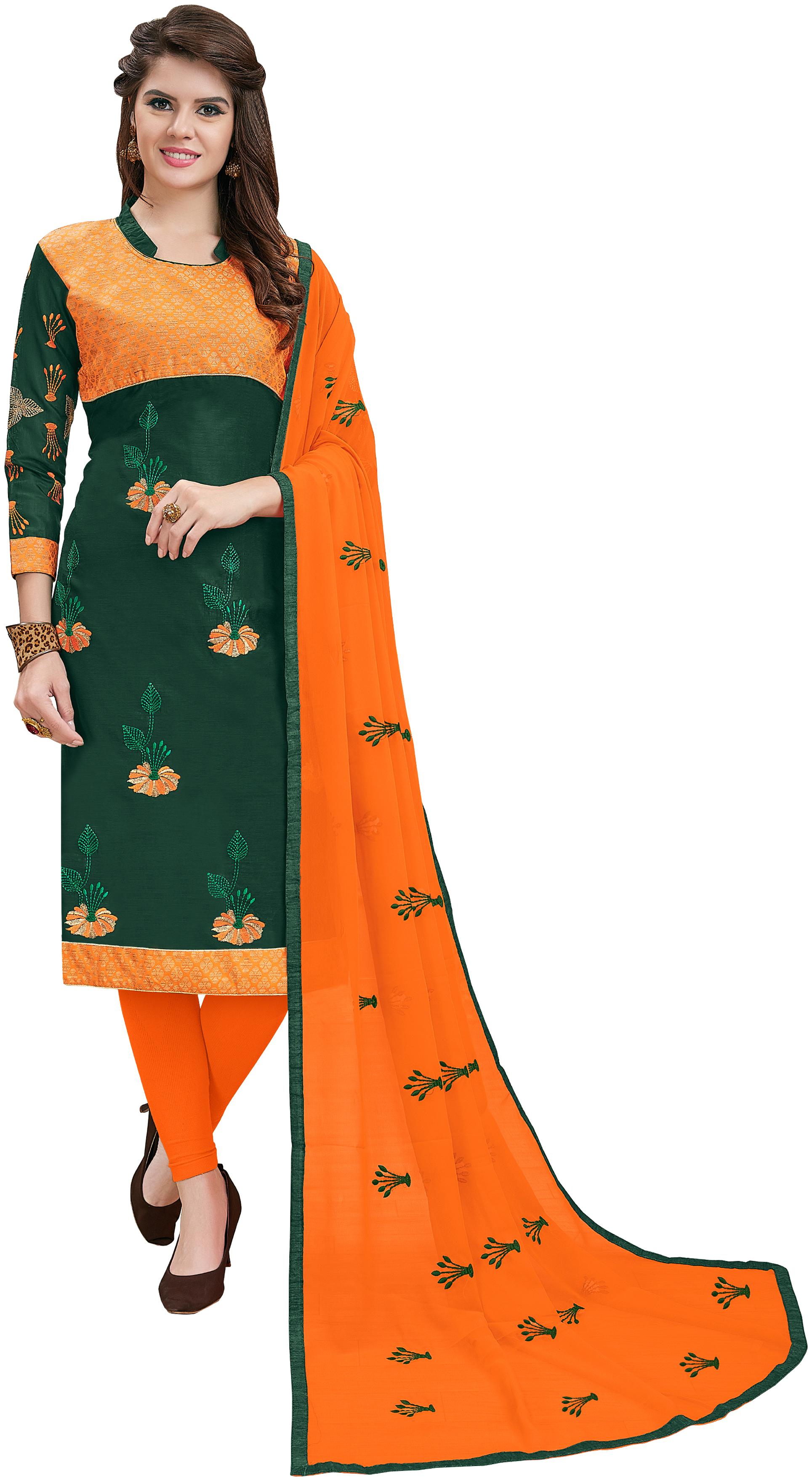 

Women Multicolour Semi Stitched Embroidered Cotton Blend Dress Material