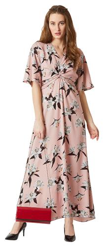 

Women Multicolored V-Neck Flared Half Sleeve Knotted Floral Maxi Dress