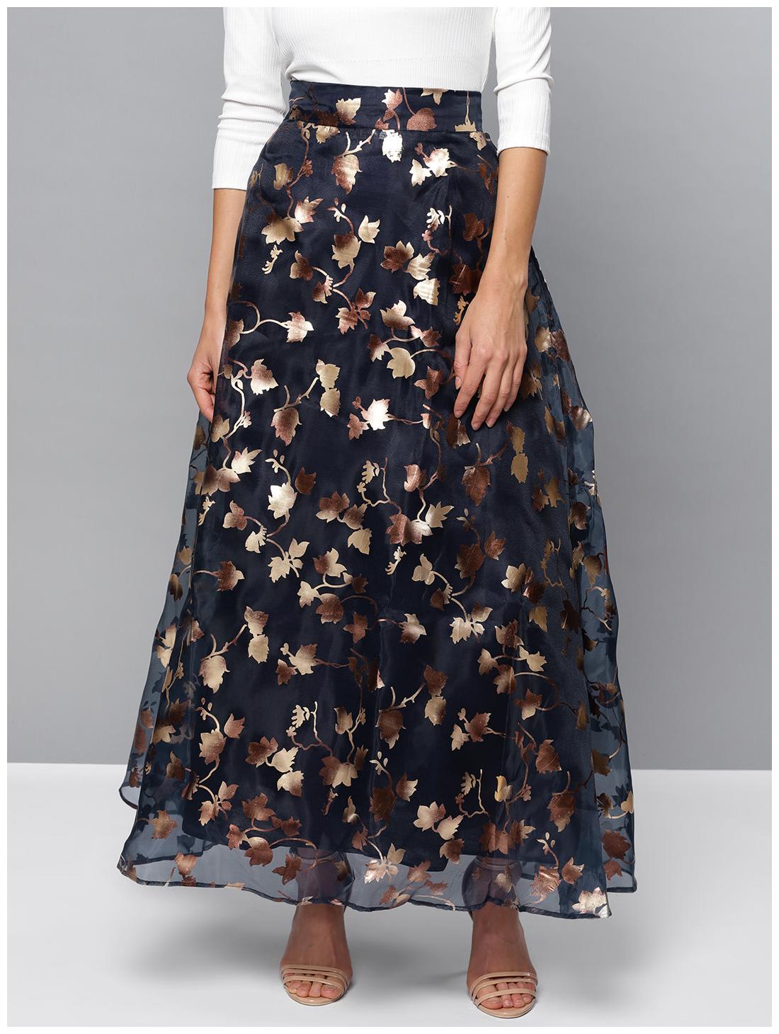 

Women Navy Blue Printed Maxi Skirt