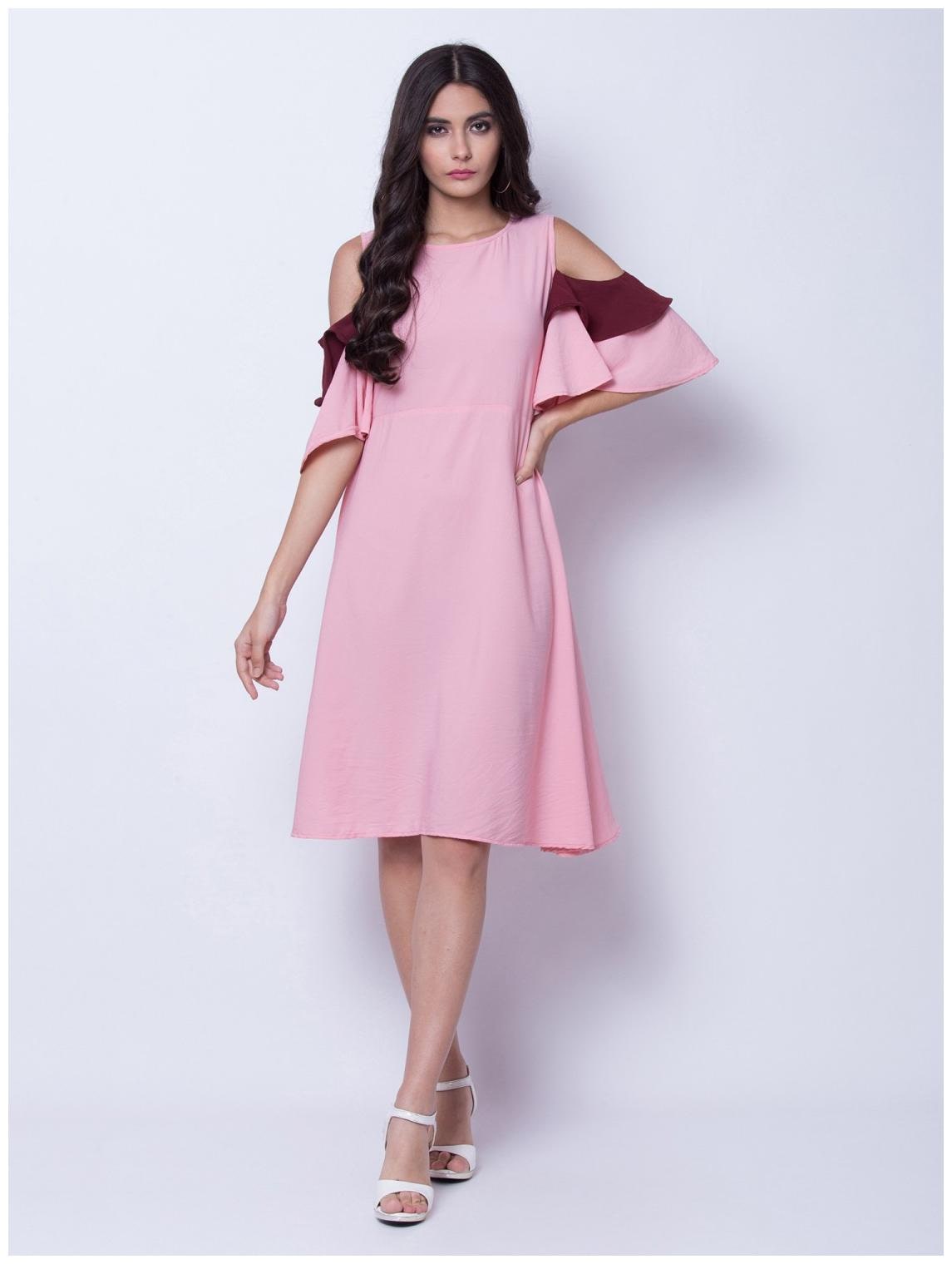 

O Madam Pink Solid Fit flare dress
