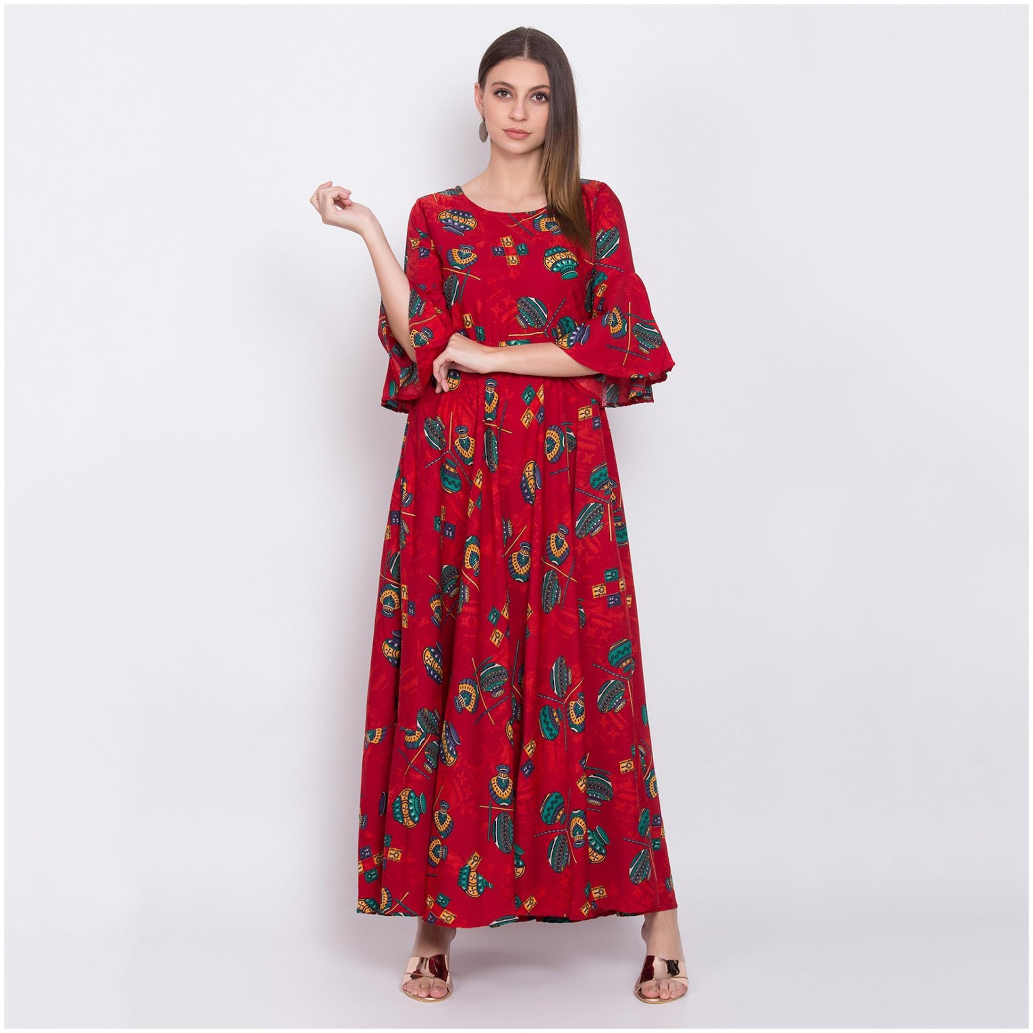 

O Madam Red Printed Maxi dress