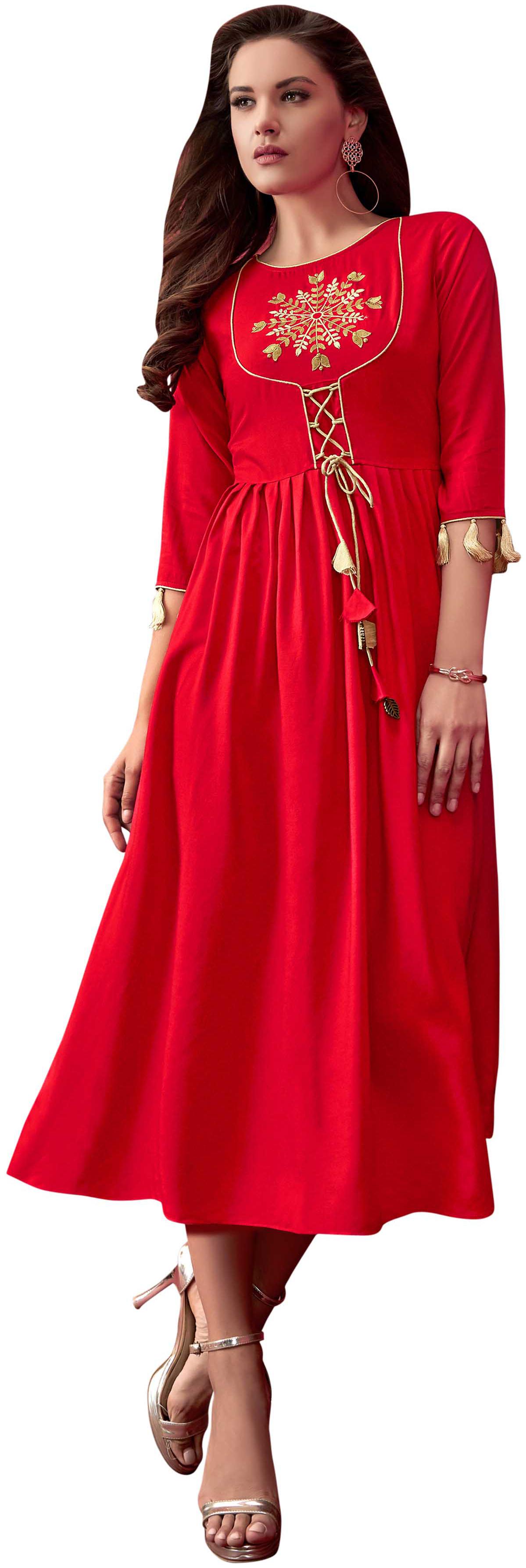 

Maroosh Women Red Embroidered Anarkali Kurti