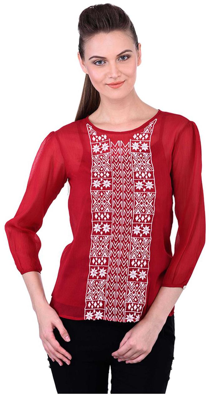 

Women Red Embroidered Top