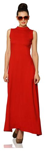 

Women Red Halter Neck Sleeveless Maxi Dress