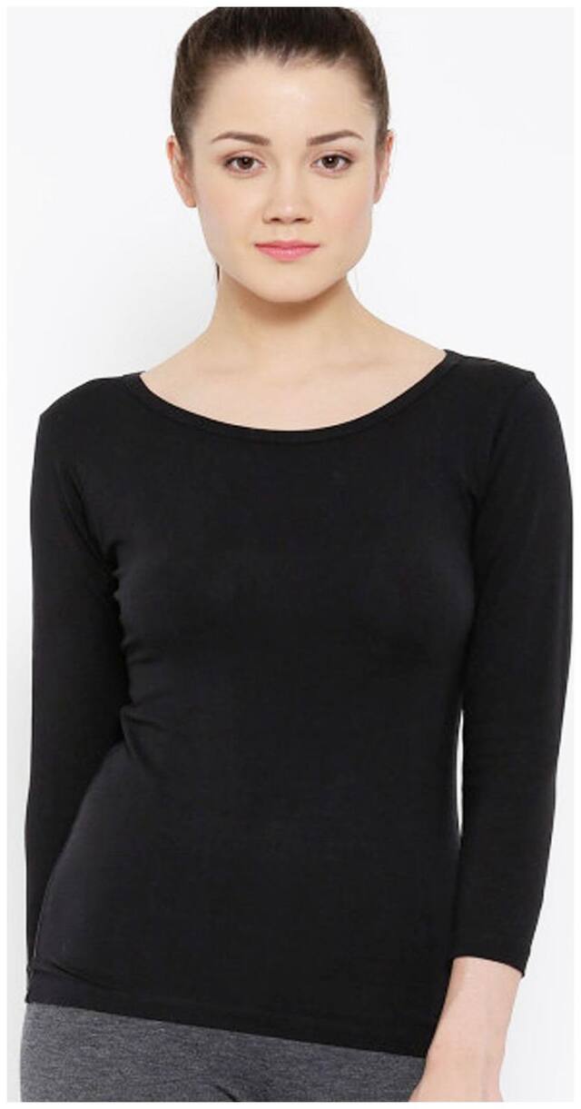 Sundish Women Black Regular fit Boat neck Cotton T shirt