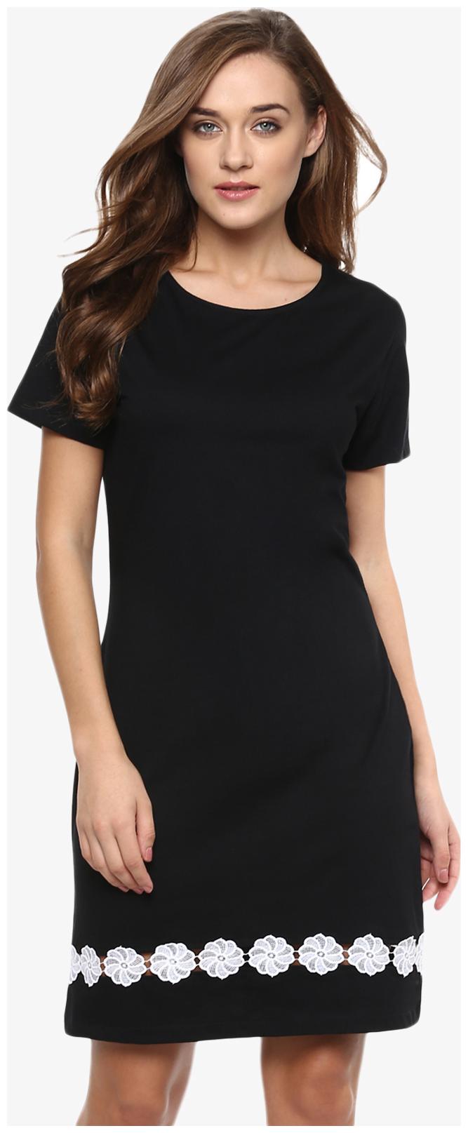 

Miss Chase Women s Black Solid Half-Sleeve Round Neck Mini Shift Dresses
