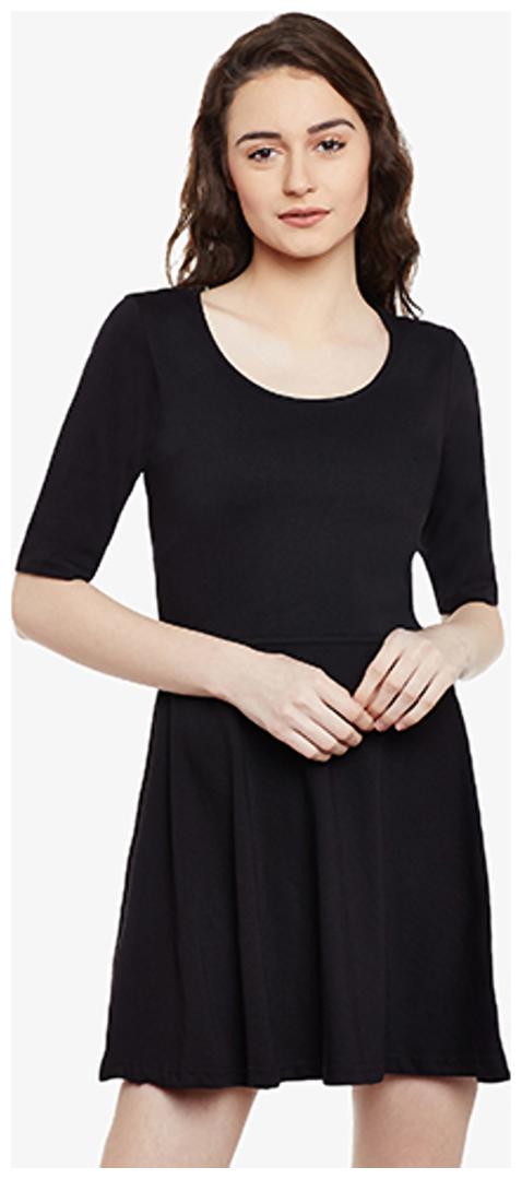 

Miss Chase Women s Black Round Neck Half Sleeved Solid Mini Skater Dress