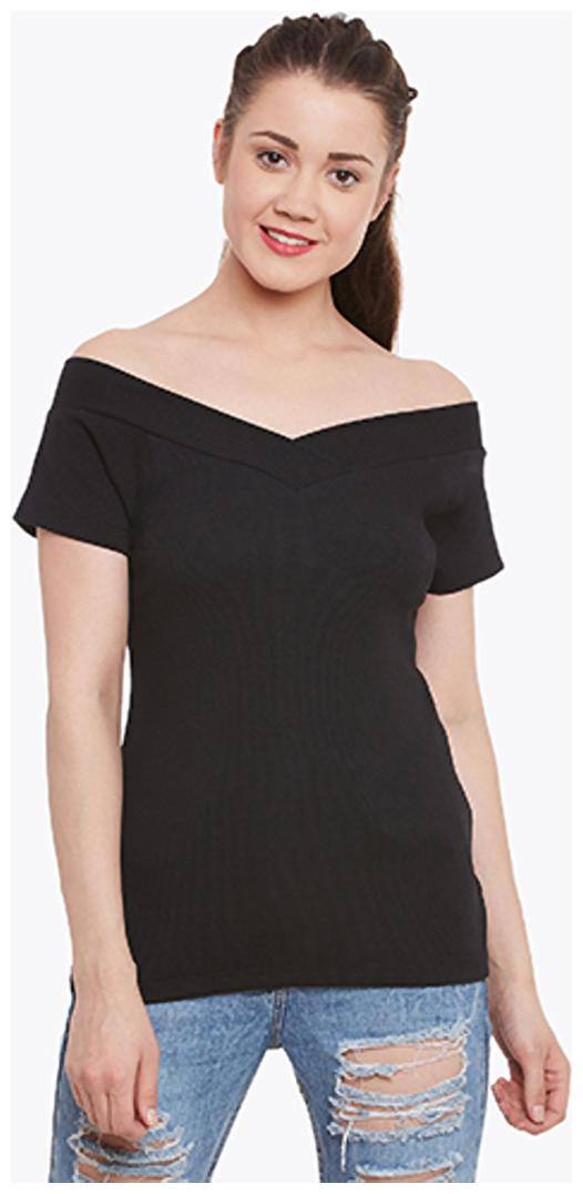 Miss Chase Women Solid Regular top - Black