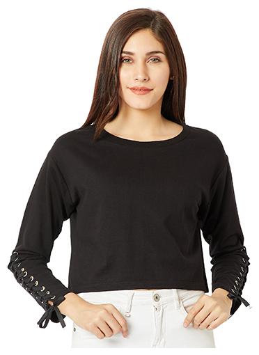 

Miss Chase Women Solid Sweatshirt - Black