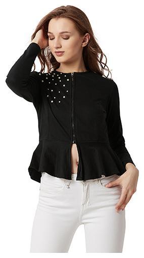 

Miss Chase Women Solid Regular Jacket - Black
