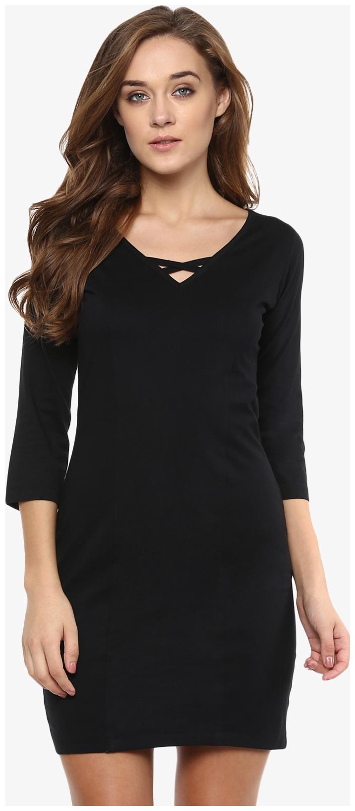 

Miss Chase Women s Black Solid 3 4 Sleeves V-Neck Mini Shift Dresses