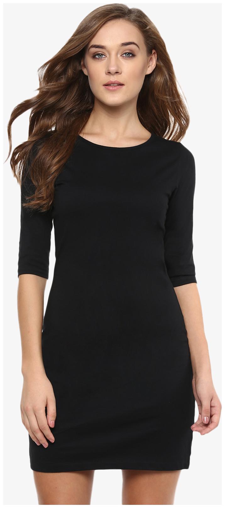 

Miss Chase Women s Black Solid Slim Fit Cut Out 3 4 Sleeves Round Neck Mini Dresses