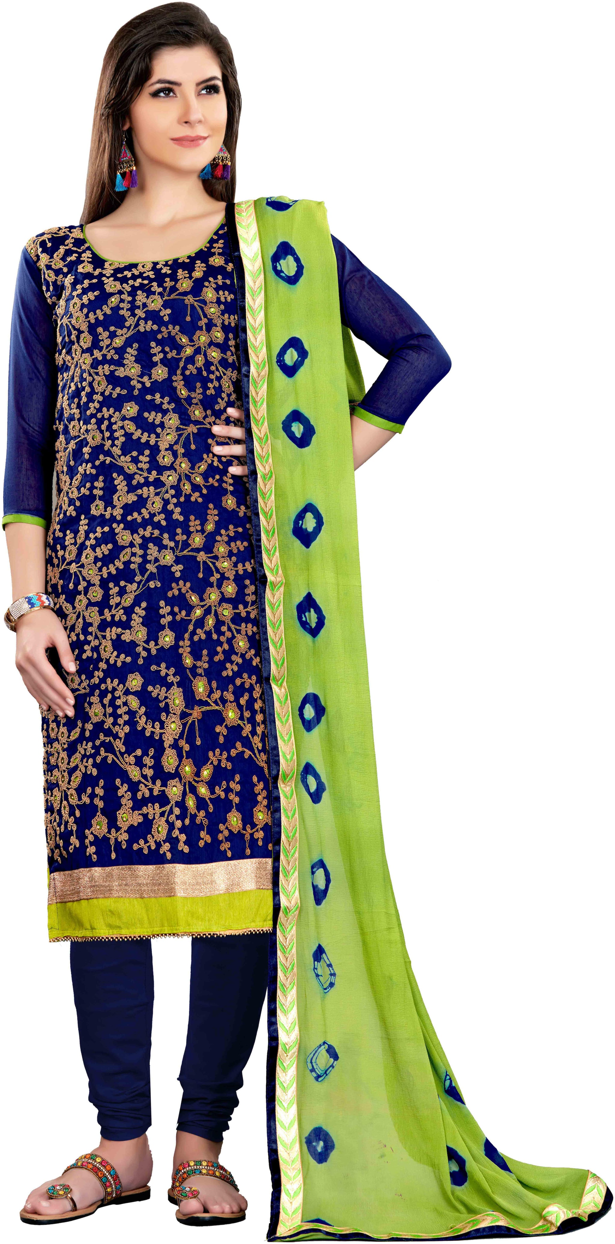 

Women S Blue Semi Stitched Embroidered Chanderi Dress Material MRSMSMANGL2706