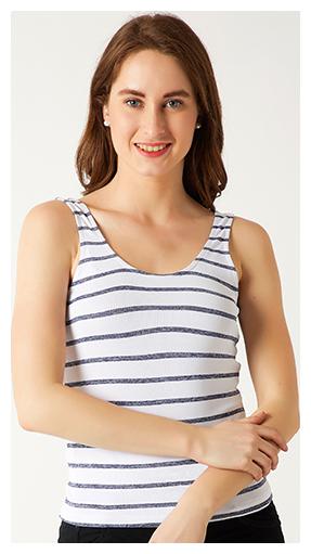

Women s Blue And White Round Neck Sleeveless Striped Knitted Tank Top