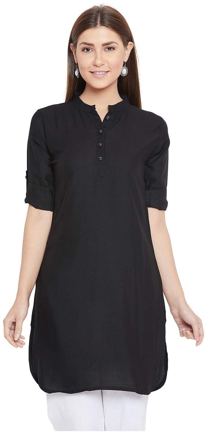

Ample Sales Women Black Solid Straight Kurti
