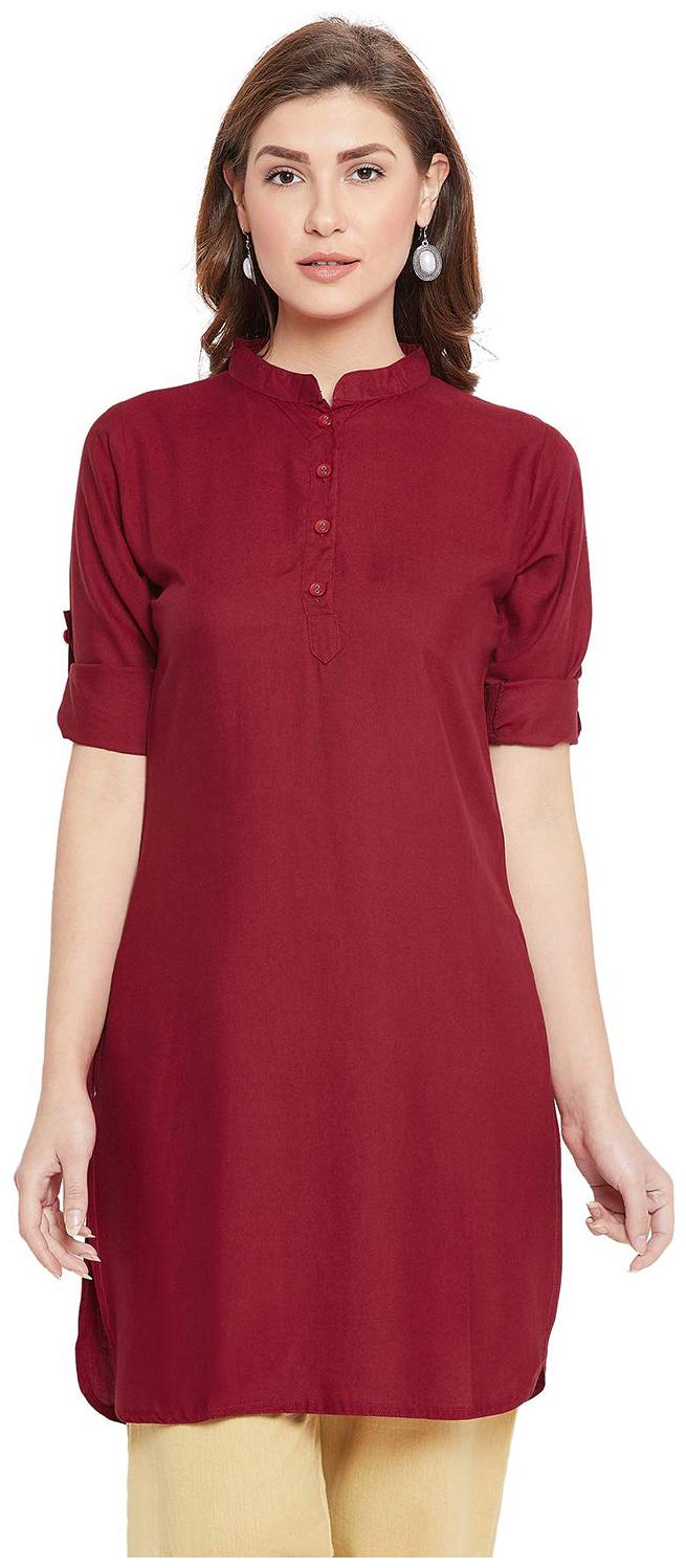 

Ample Sales Women Maroon Solid Straight Kurti