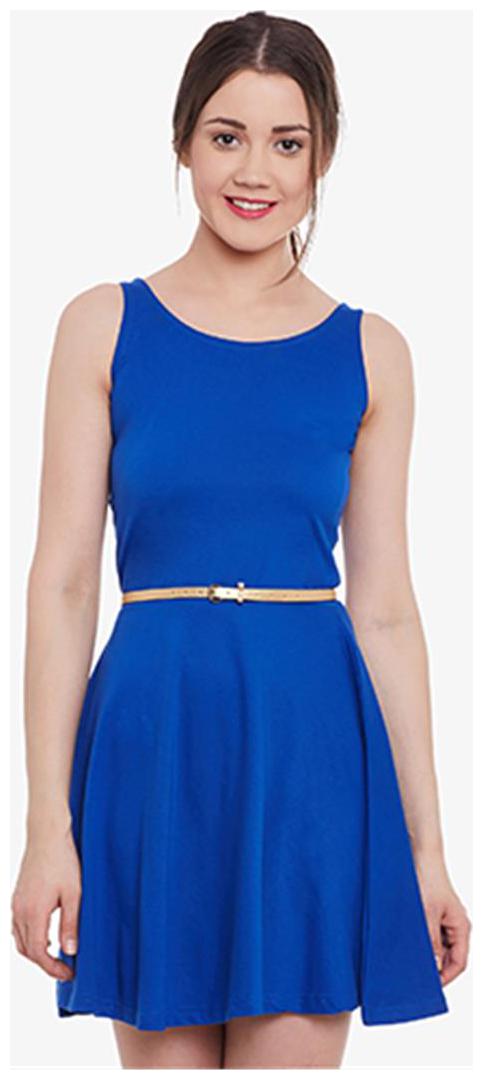 

Miss Chase Women s Cobalt Blue Sleeveless Round Neck Mini Skater Dress