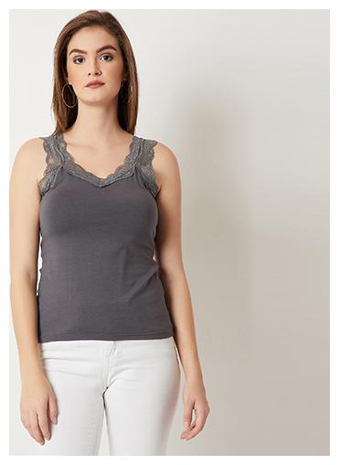 

Miss Chase Women Grey Regular fit V neck Cotton Tank top
