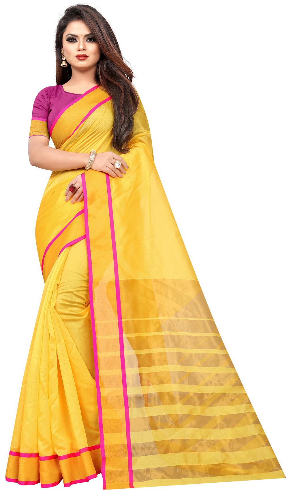 

Women s Latest Design Yellow Color Polycotton Saree With Blouse Piece
