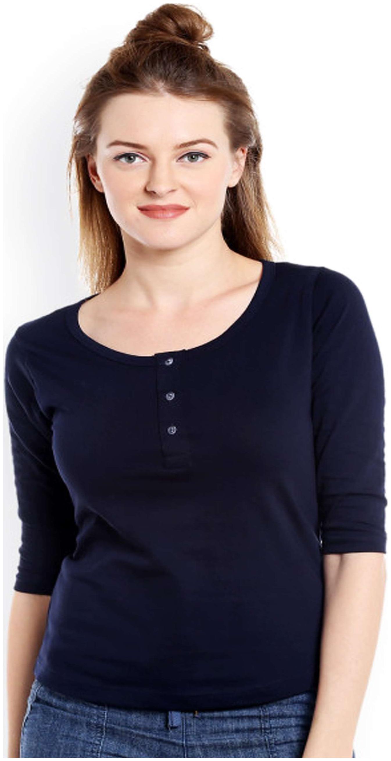 

Sundish Women Blue Regular fit Henley neck Polyester T shirt