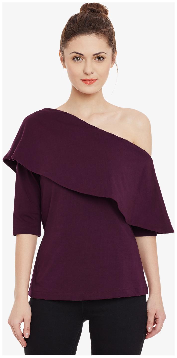 

Miss Chase Women s Magenta One shoulder 3 4 Sleeve Solid Layered Top