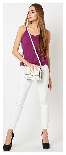 

Women s Magenta Round Neck Sleeveless Embroidered Lace Tank Top