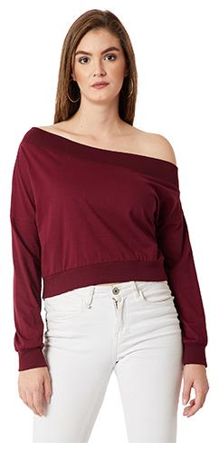 

Miss Chase Women Solid Sweatshirt - Maroon