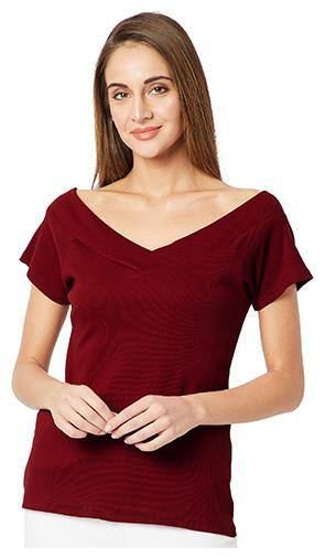 Miss Chase Women Solid Regular top - Maroon