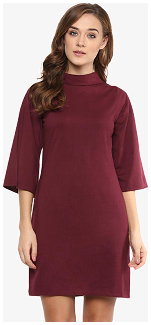 

Miss Chase Women s Maroon Solid 3 4 Sleeves Round Neck Mini Shift Dresses
