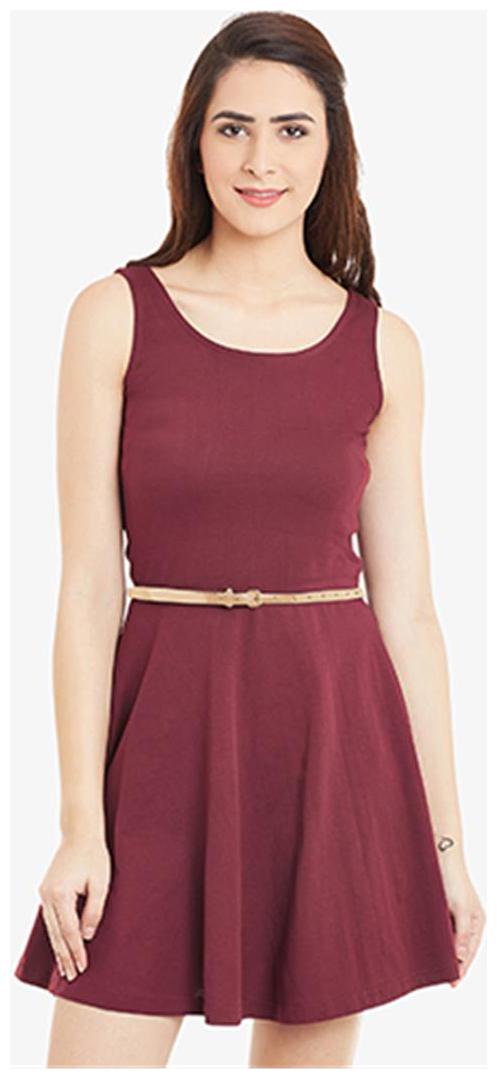 

Miss Chase Women s Maroon Sleeveless Round Neck Mini Skater Dress