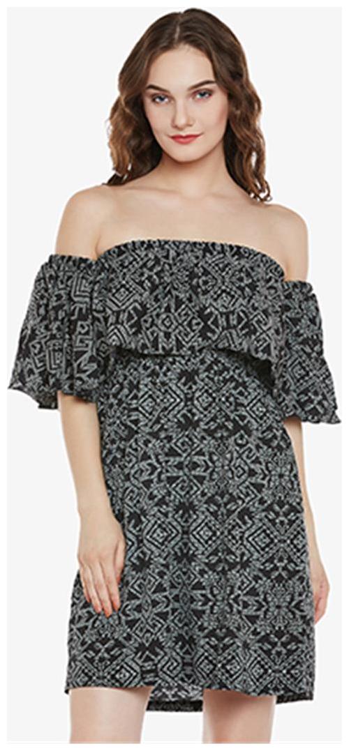 

Miss Chase Women s Multicoloured Off-Shoulder Half Sleeves Printed Mini Ruffled Dress